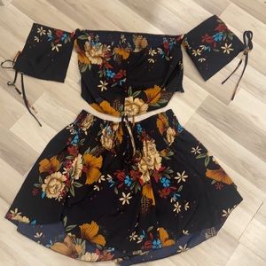 Navy Floral SHEIN short set